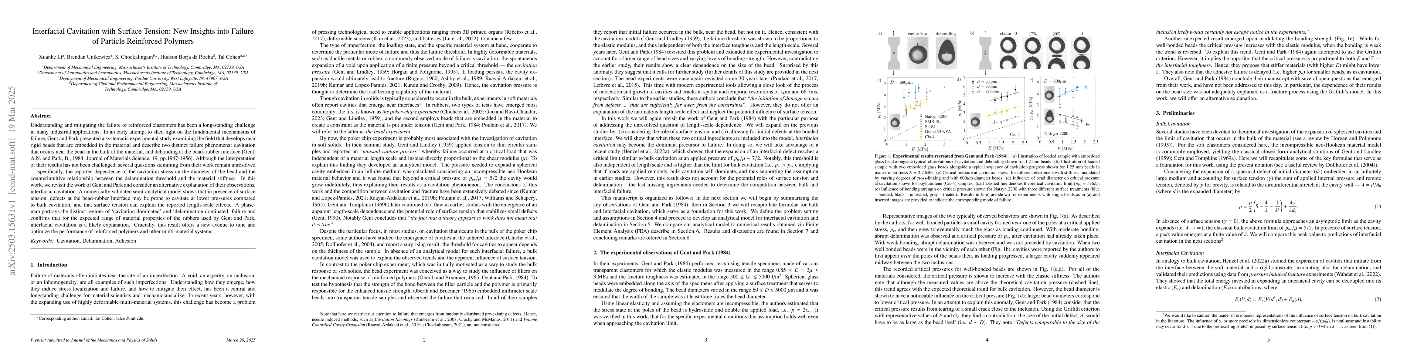 Thumbnail for Interfacial Cavitation with Surface Tension: New Insights into Failure
  of Particle Reinforced Polymers