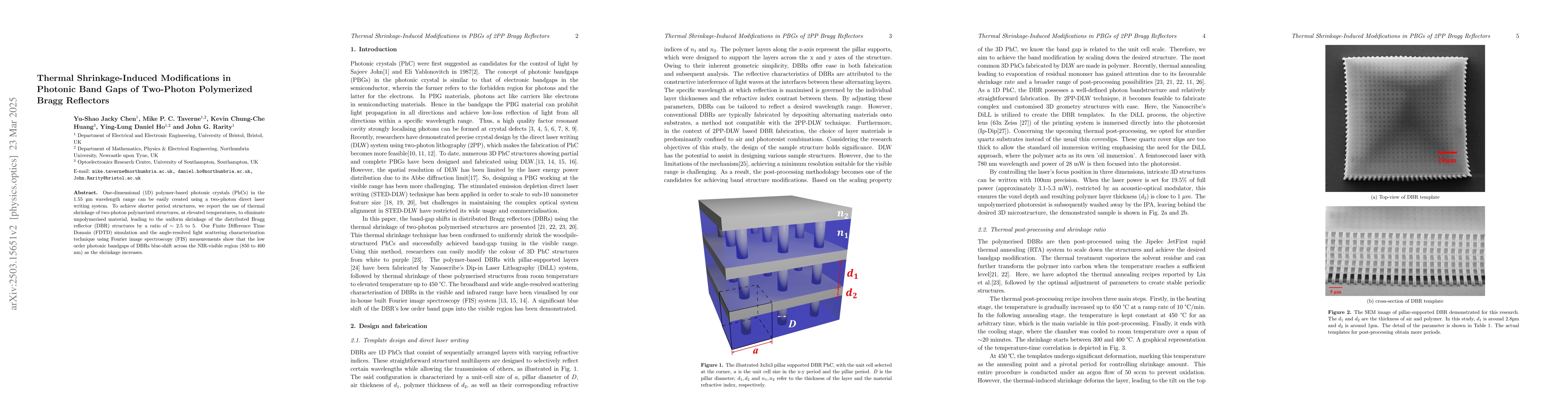Thumbnail for Thermal Shrinkage-Induced Modifications in Photonic Band Gaps of
  Two-Photon Polymerized Bragg Reflectors
