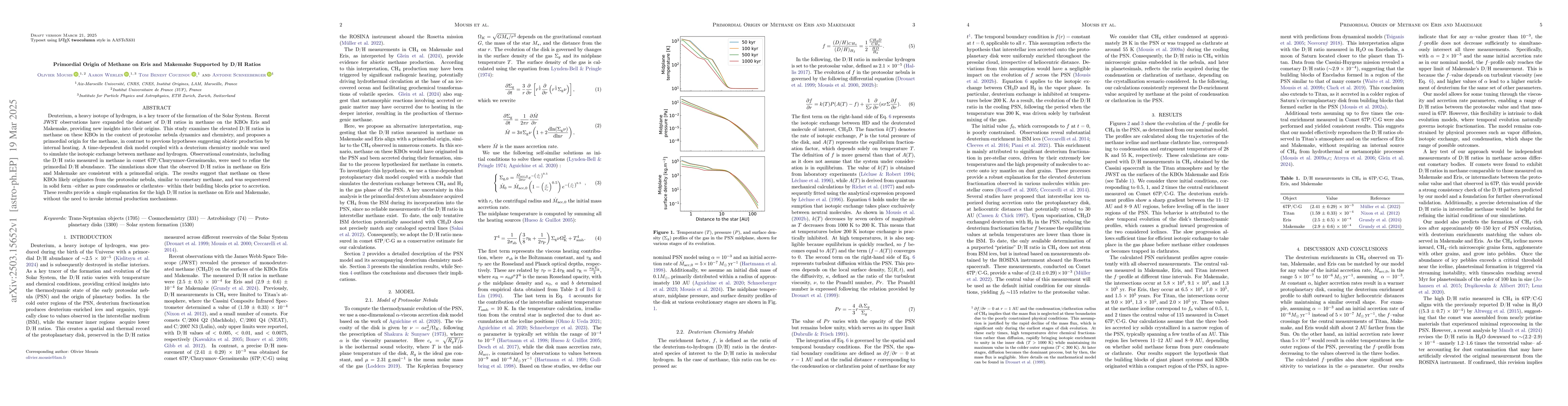 Thumbnail for Primordial Origin of Methane on Eris and Makemake Supported by D/H
  Ratios