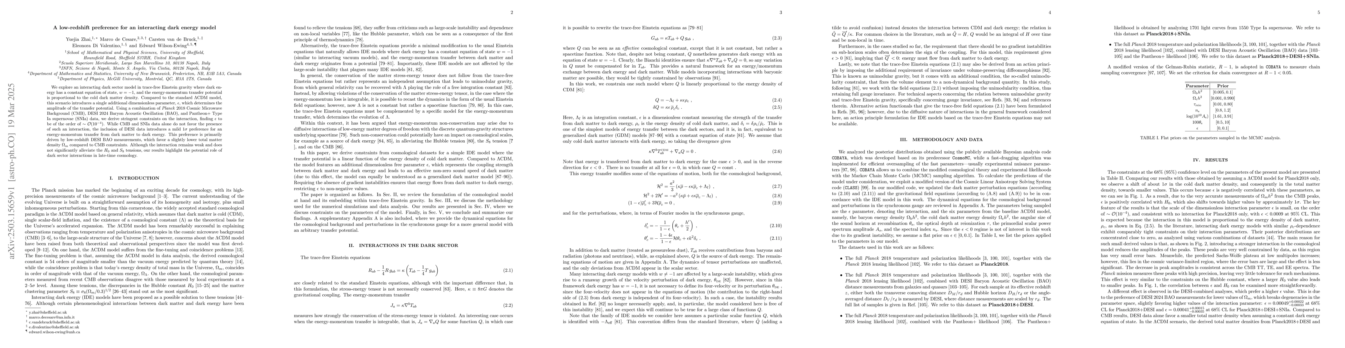 Thumbnail for A low-redshift preference for an interacting dark energy model
