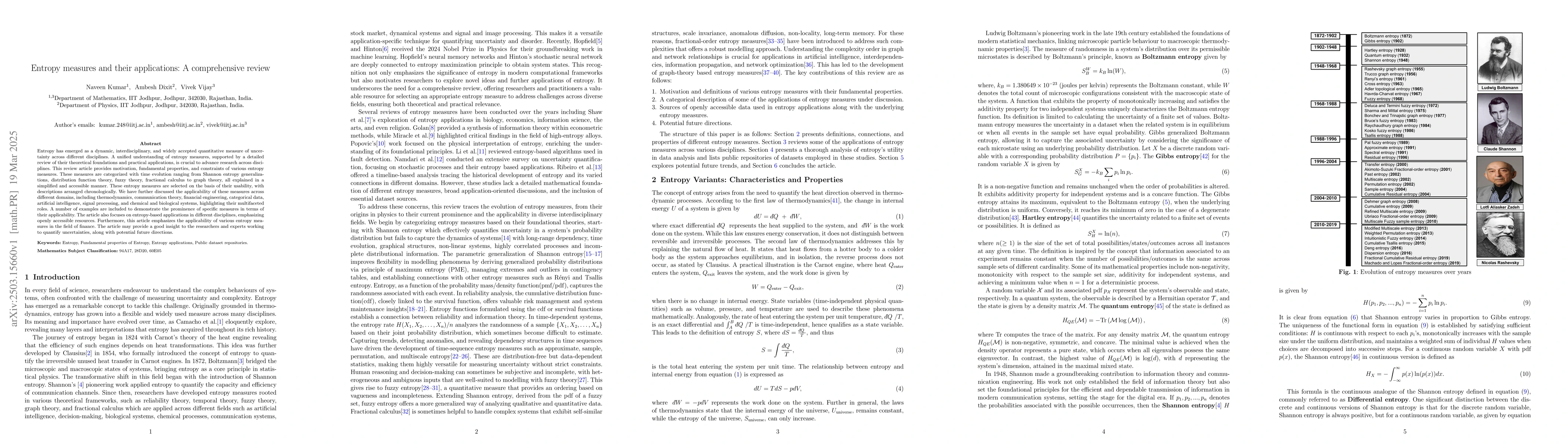 Thumbnail for Entropy measures and their applications: A comprehensive review