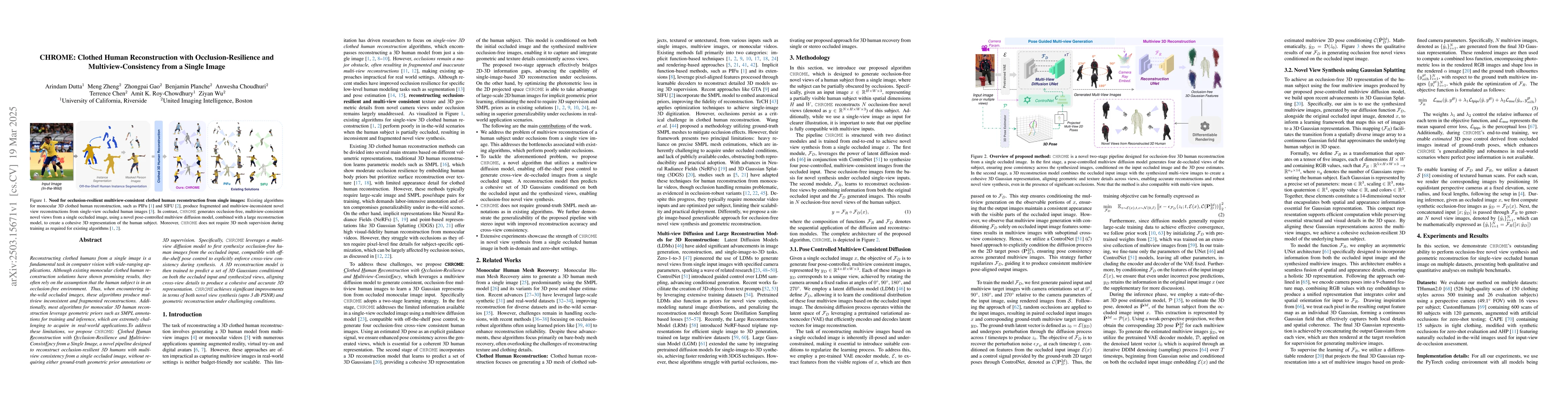 Thumbnail for CHROME: Clothed Human Reconstruction with Occlusion-Resilience and
  Multiview-Consistency from a Single Image