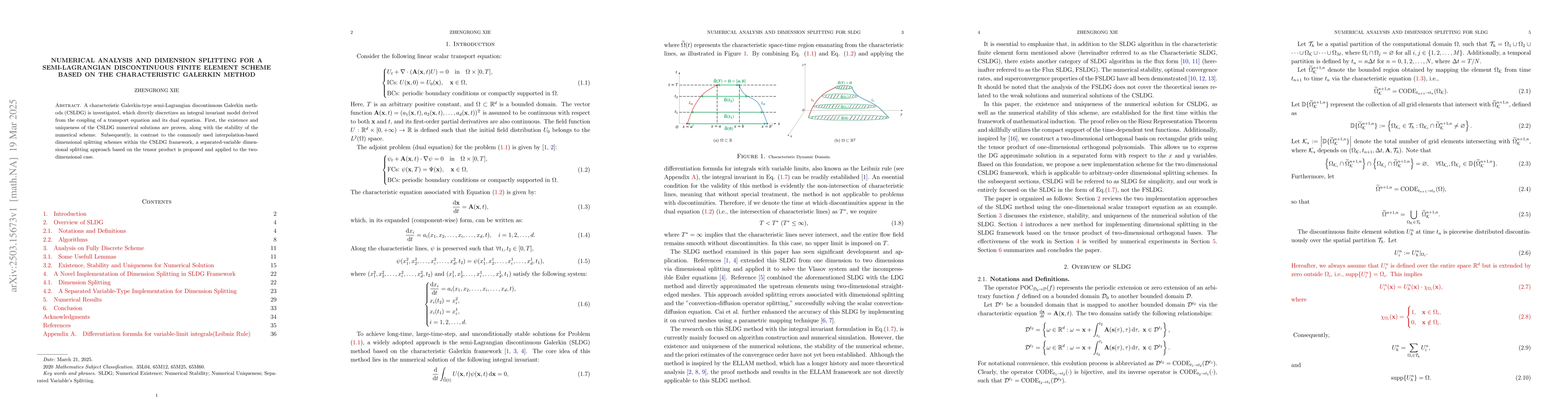Thumbnail for Numerical Analysis and Dimension Splitting for A Semi-Lagrangian
  Discontinuous Finite Element Scheme Based on the Characteristic Galerkin
  Method