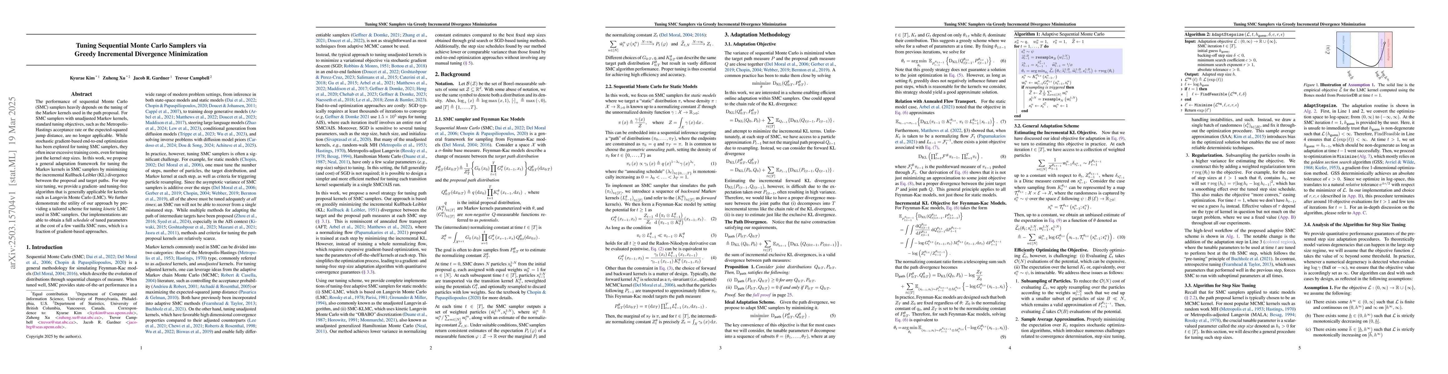Thumbnail for Tuning Sequential Monte Carlo Samplers via Greedy Incremental Divergence
  Minimization