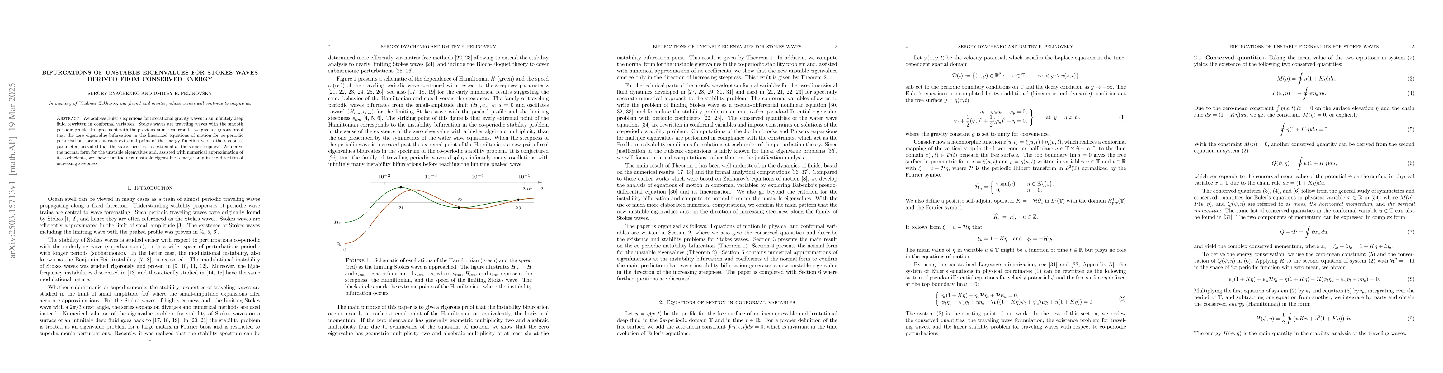 Thumbnail for Bifurcations of unstable eigenvalues for Stokes waves derived from
  conserved energy