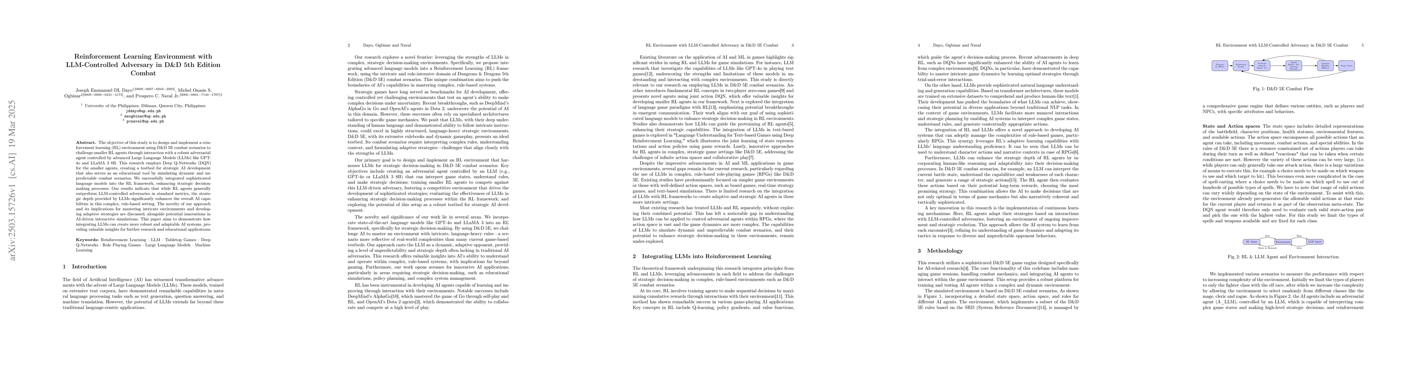 Thumbnail for Reinforcement Learning Environment with LLM-Controlled Adversary in D&D
  5th Edition Combat
