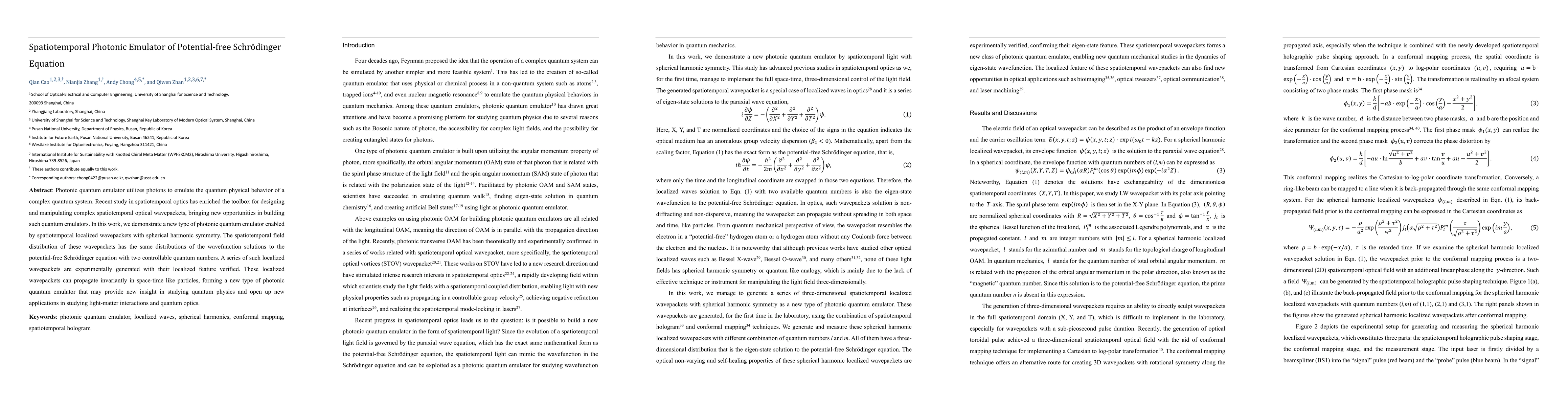 Thumbnail for Spatiotemporal Photonic Emulator of Potential-free Schrödinger
  Equation