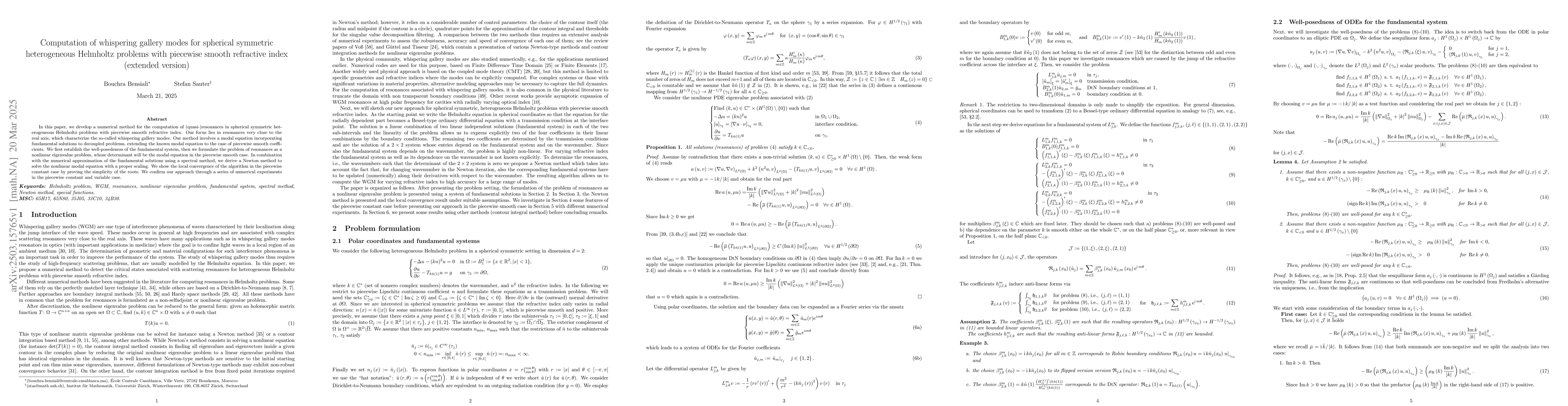Thumbnail for Computation of whispering gallery modes for spherical symmetric
  heterogeneous Helmholtz problems with piecewise smooth refractive index