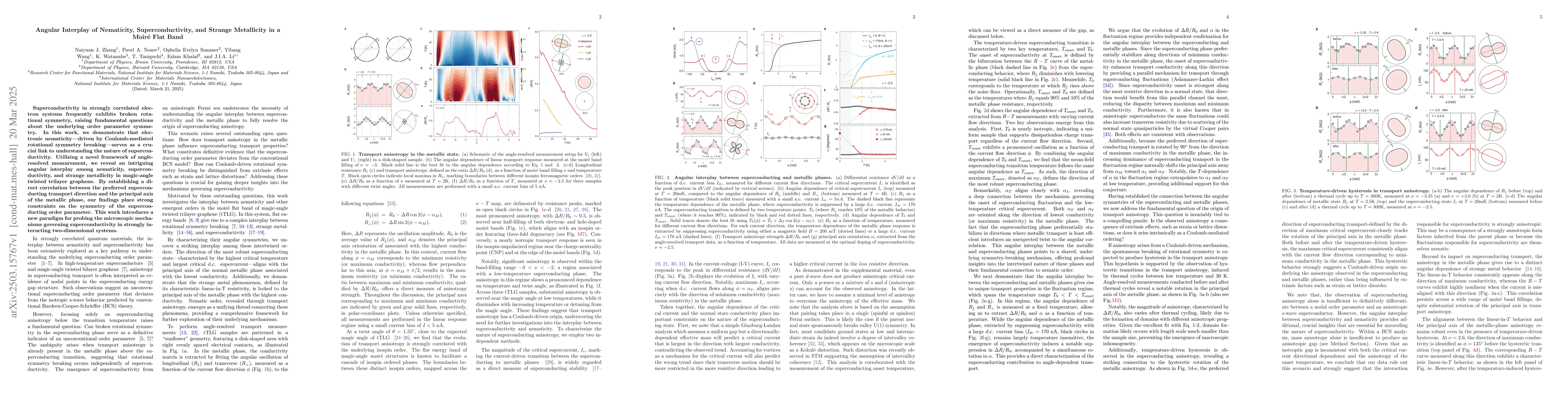 Thumbnail for Angular Interplay of Nematicity, Superconductivity, and Strange
  Metallicity in a Moiré Flat Band