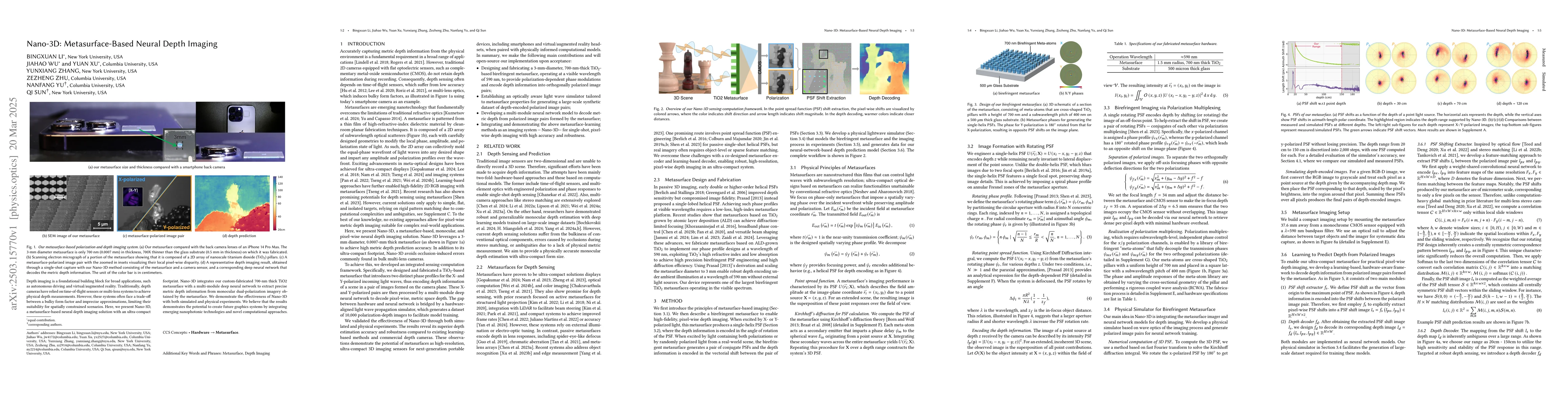 Thumbnail for Nano-3D: Metasurface-Based Neural Depth Imaging