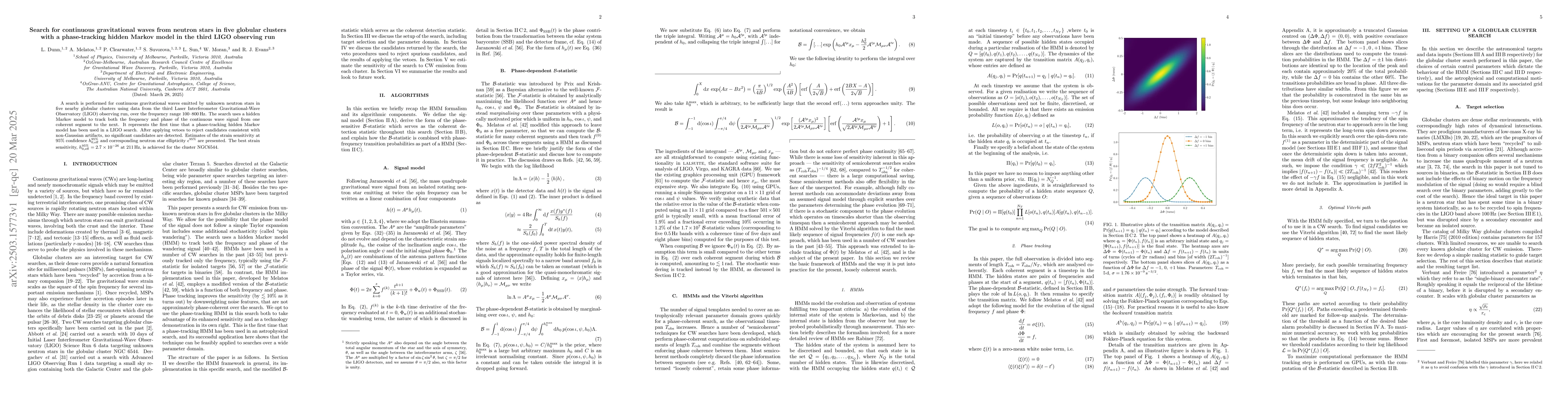 Thumbnail for Search for continuous gravitational waves from neutron stars in five
  globular clusters with a phase-tracking hidden Markov model in the third LIGO
  observing run
