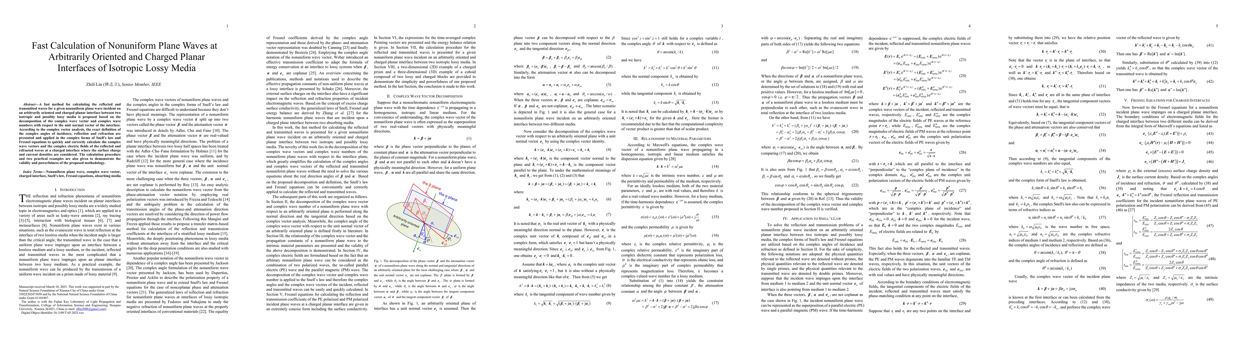 Thumbnail for Fast Calculation of Nonuniform Plane Waves at Arbitrarily Oriented and
  Charged Planar Interfaces of Isotropic Lossy Media