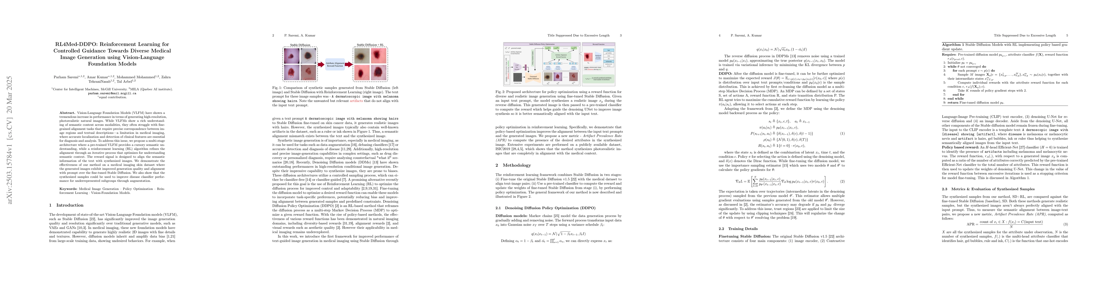 Thumbnail for RL4Med-DDPO: Reinforcement Learning for Controlled Guidance Towards
  Diverse Medical Image Generation using Vision-Language Foundation Models