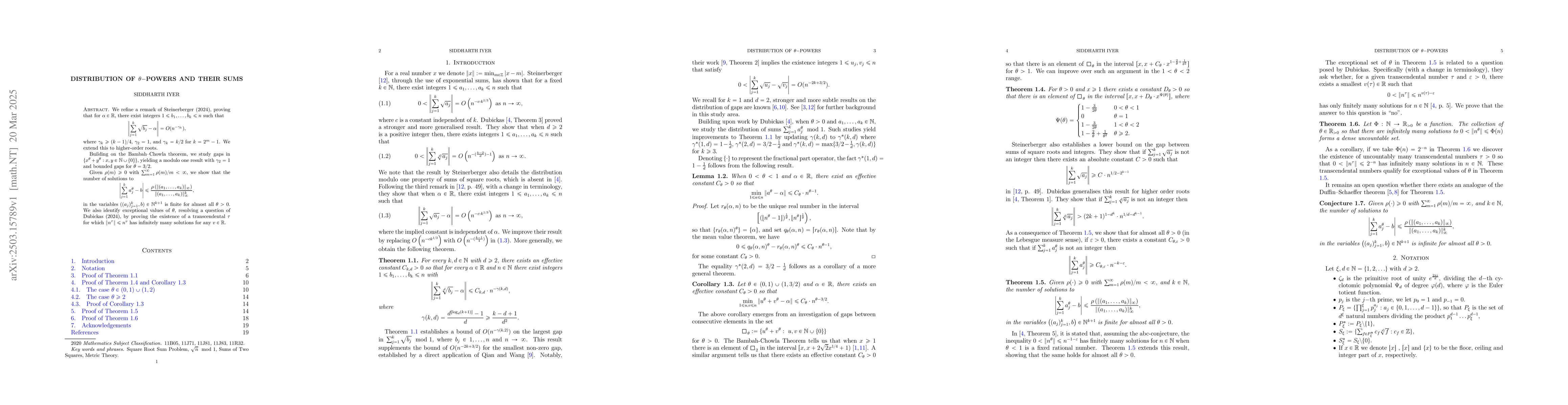 Thumbnail for Distribution of $θ-$powers and their sums