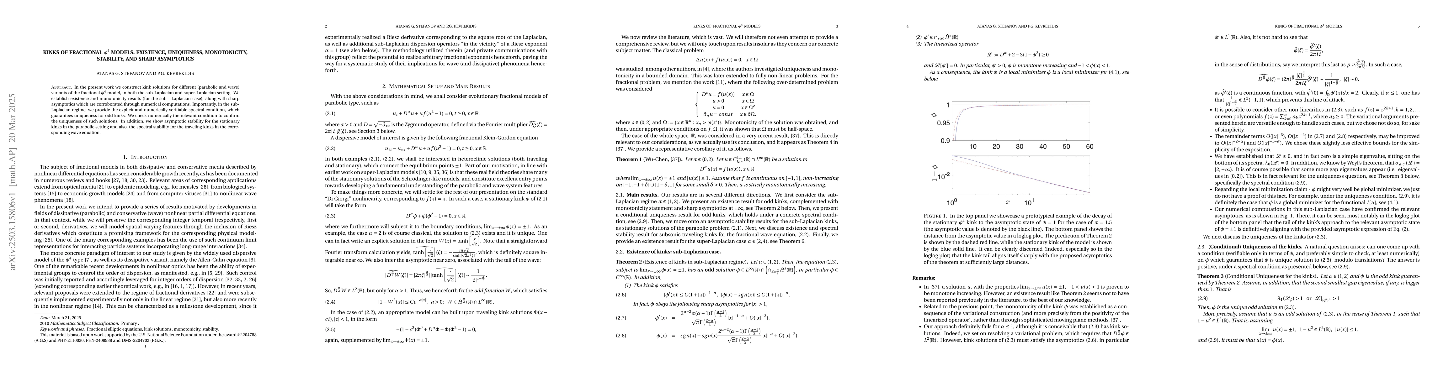Thumbnail for Kinks of fractional $φ^4$ models: existence, uniqueness,
  monotonicity, stability, and sharp asymptotics