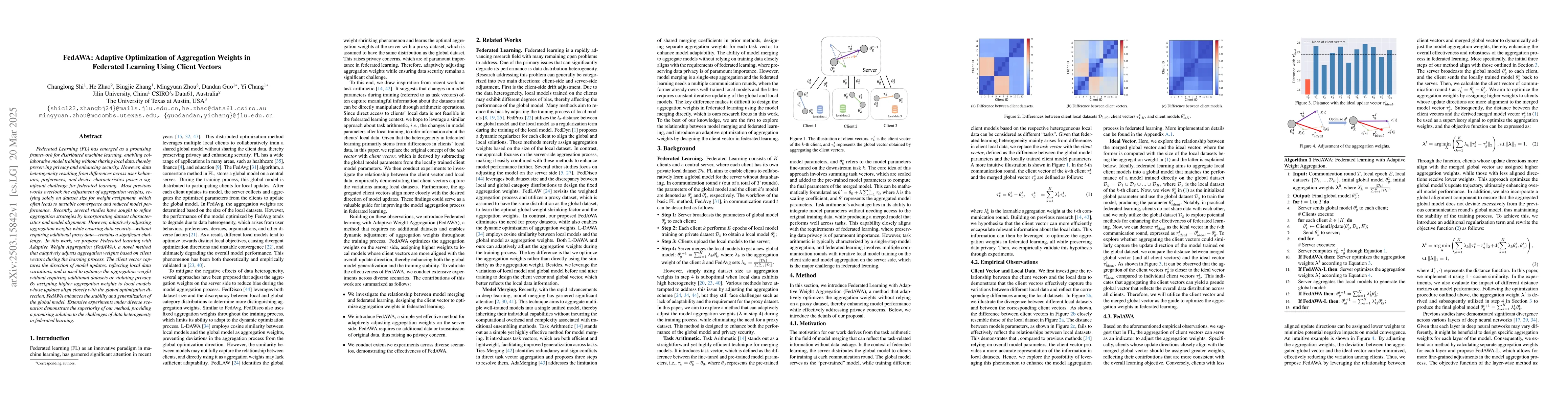 Thumbnail for FedAWA: Adaptive Optimization of Aggregation Weights in Federated
  Learning Using Client Vectors