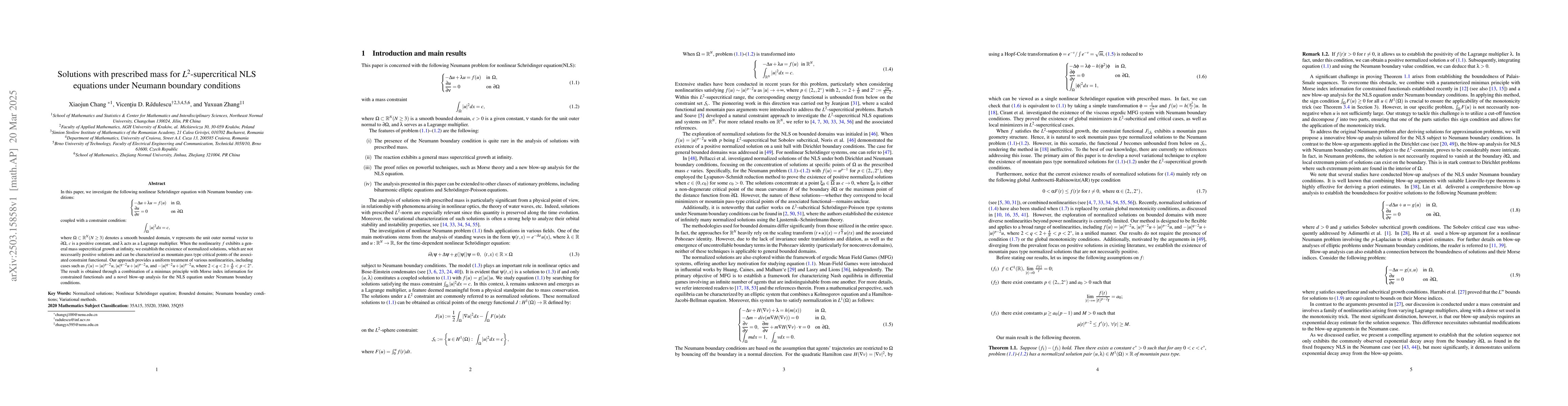 Thumbnail for Solutions with prescribed mass for $L^2$-supercritical NLS equations
  under Neumann boundary conditions