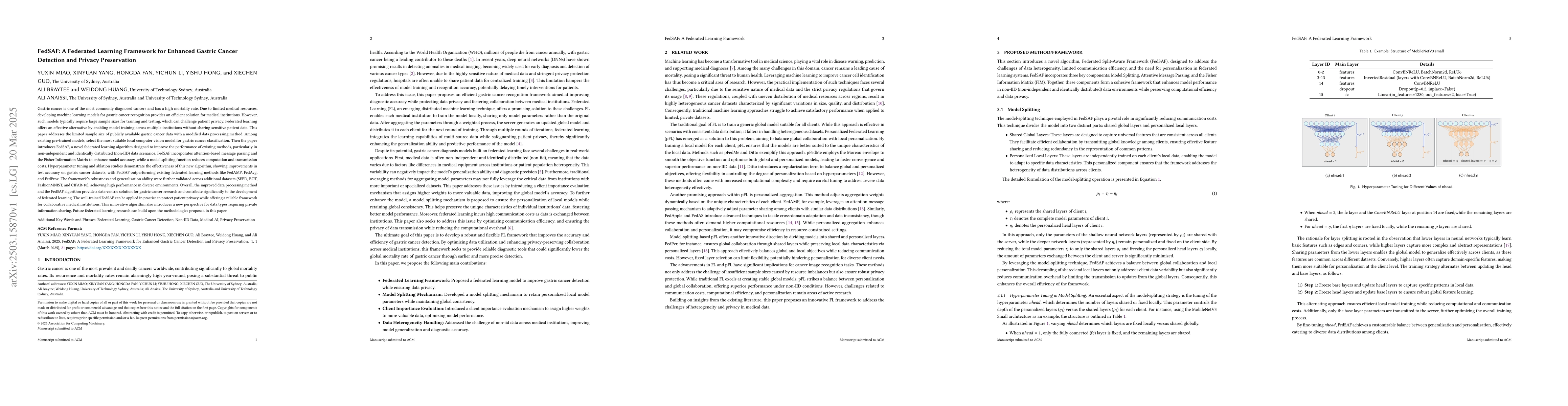 Thumbnail for FedSAF: A Federated Learning Framework for Enhanced Gastric Cancer
  Detection and Privacy Preservation