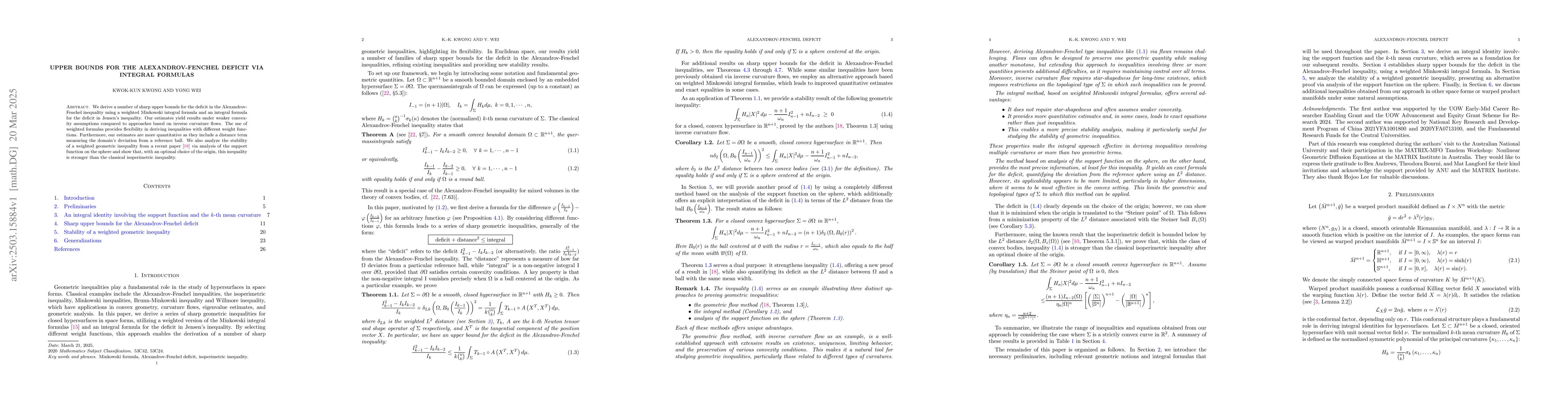 Thumbnail for Upper bounds for the Alexandrov-Fenchel deficit via integral formulas