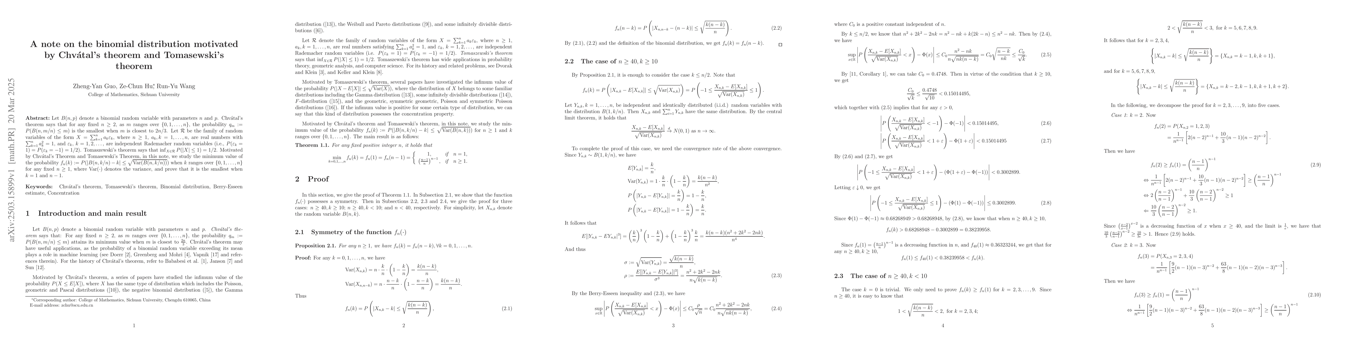 Thumbnail for A note on the binomial distribution motivated by Chvátal's theorem
  and Tomasewski's theorem