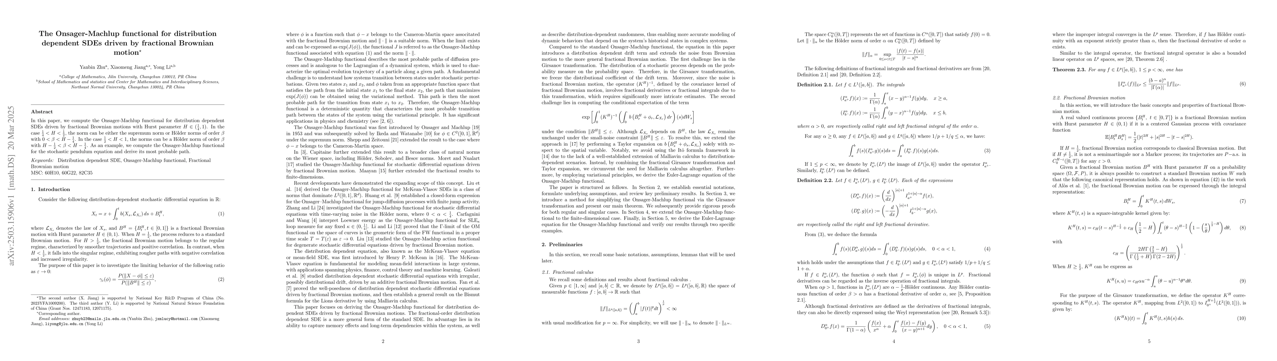 Thumbnail for The Onsager-Machlup functional for distribution dependent SDEs driven by
  fractional Brownian motion