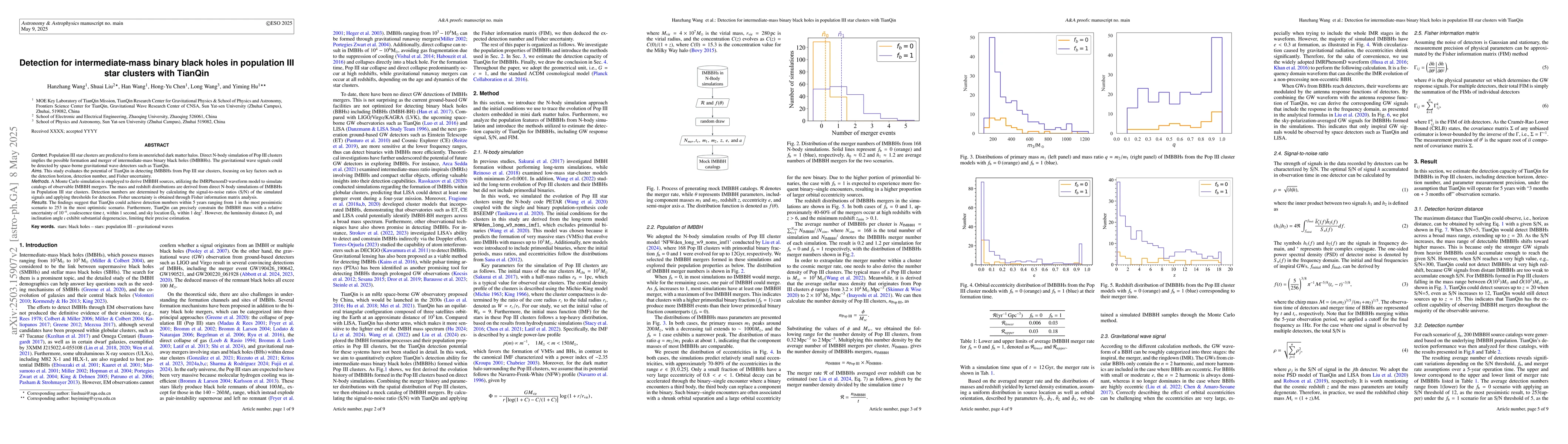 Thumbnail for Detection for Intermediate-mass Binary Black Holes in Population III
  Star Clusters with TianQin