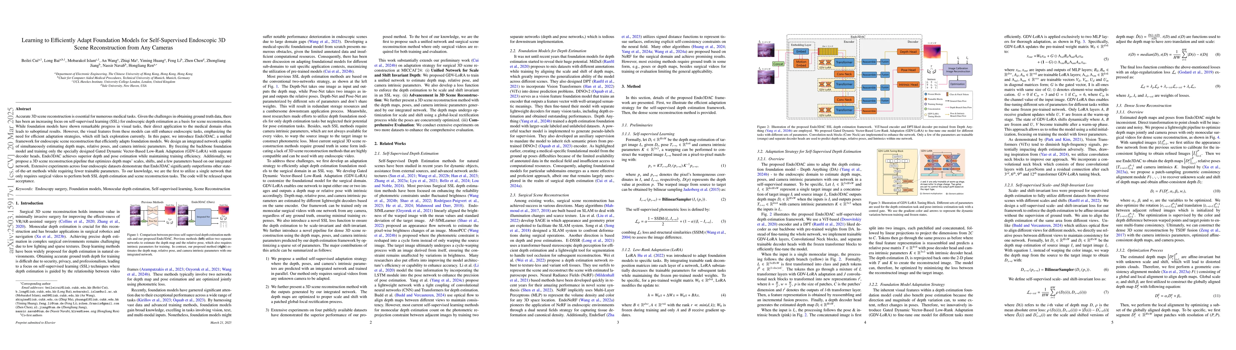 Thumbnail for Learning to Efficiently Adapt Foundation Models for Self-Supervised
  Endoscopic 3D Scene Reconstruction from Any Cameras