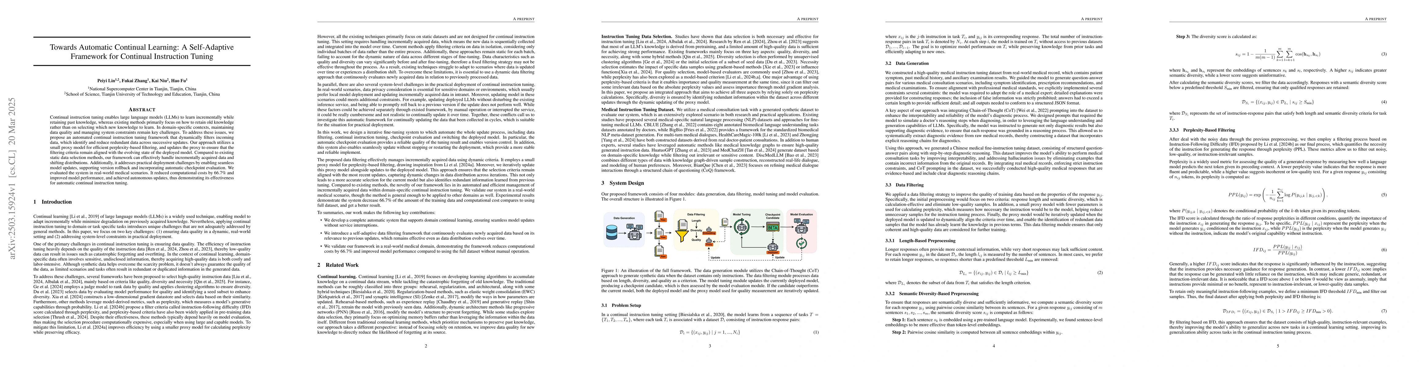 Thumbnail for Towards Automatic Continual Learning: A Self-Adaptive Framework for
  Continual Instruction Tuning