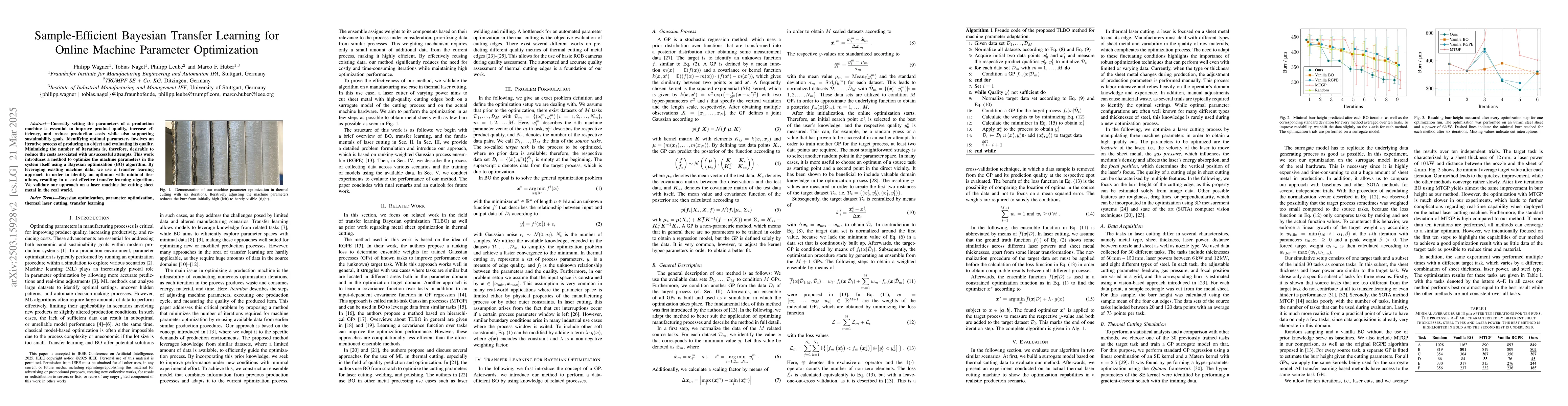 Thumbnail for Sample-Efficient Bayesian Transfer Learning for Online Machine Parameter
  Optimization