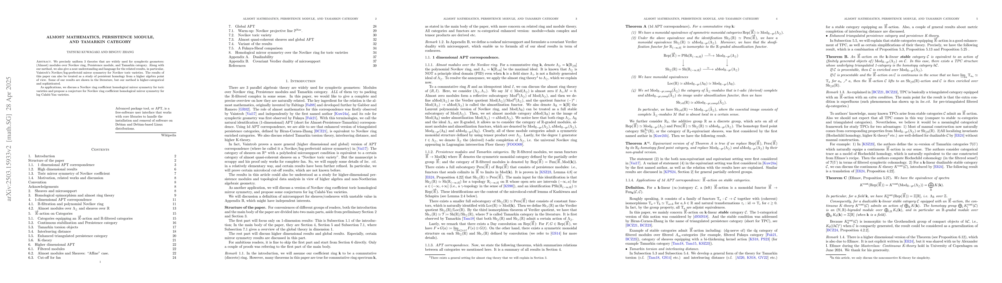 Thumbnail for Almost mathematics, Persistence module, and Tamarkin category