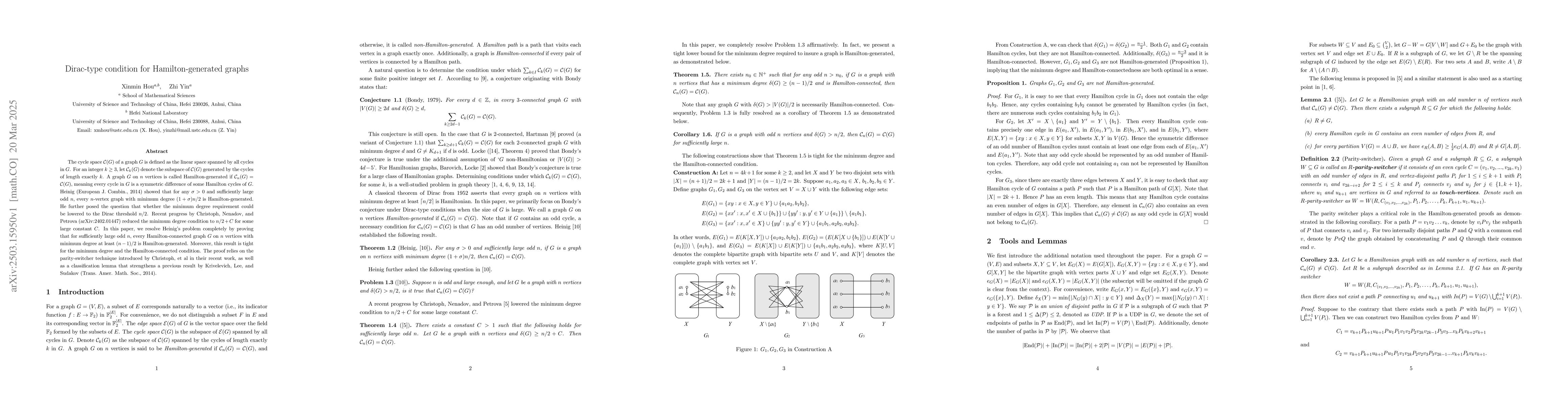 Thumbnail for Dirac-type condition for Hamilton-generated graphs