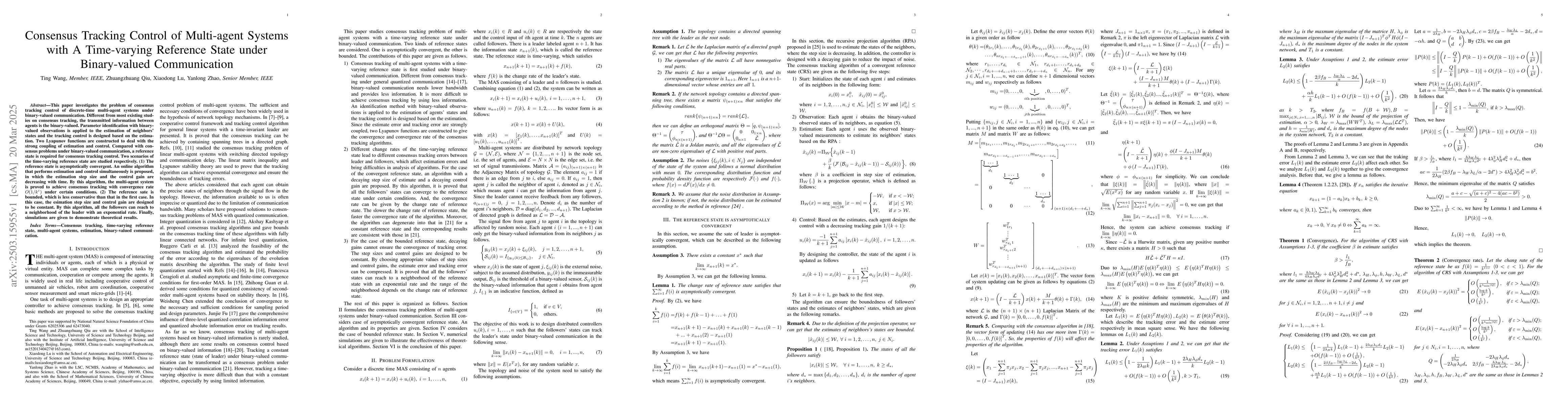 Thumbnail for Consensus Tracking Control of Multi-agent Systems with A Time-varying
  Reference State under Binary-valued Communication