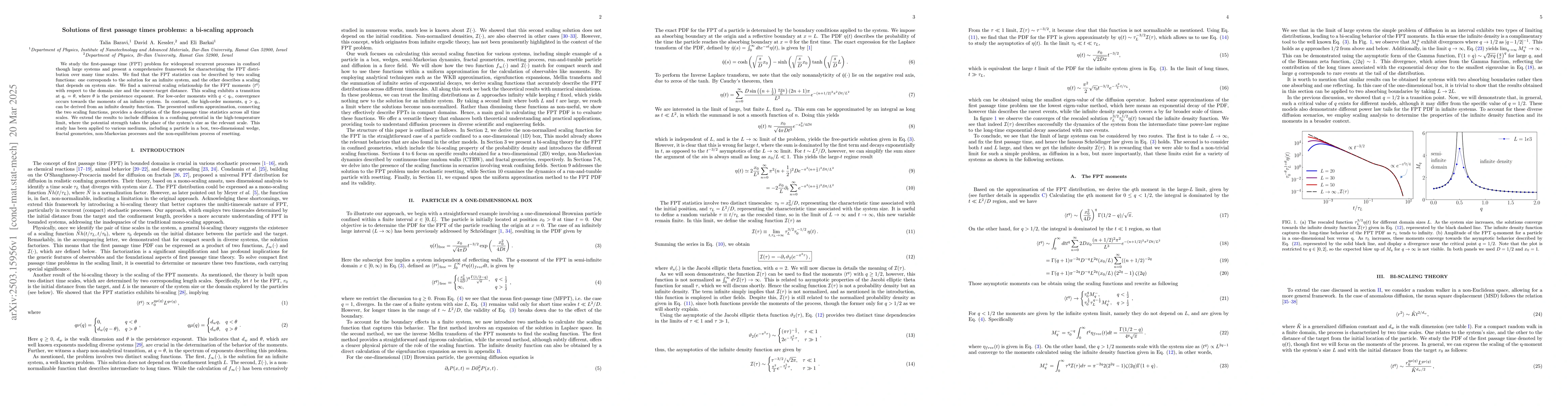 Thumbnail for Solutions of first passage times problems: a biscaling approach