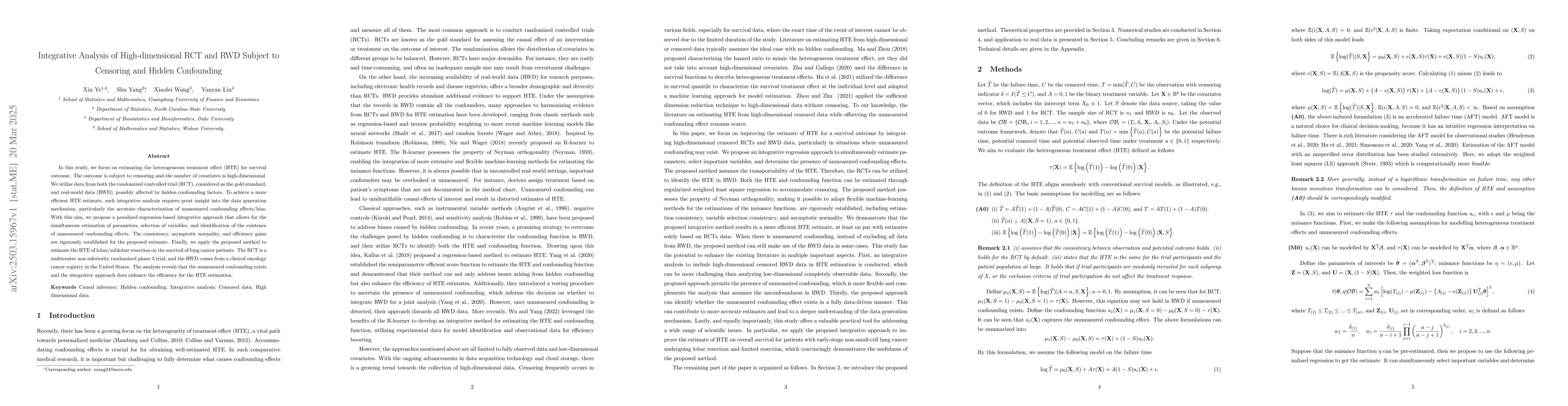 Thumbnail for Integrative Analysis of High-dimensional RCT and RWD Subject to
  Censoring and Hidden Confounding