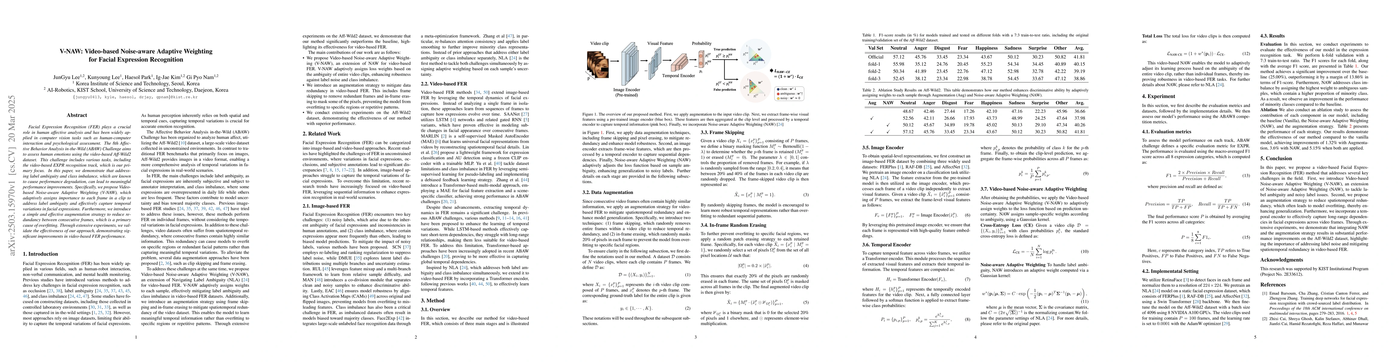 Thumbnail for V-NAW: Video-based Noise-aware Adaptive Weighting for Facial Expression
  Recognition