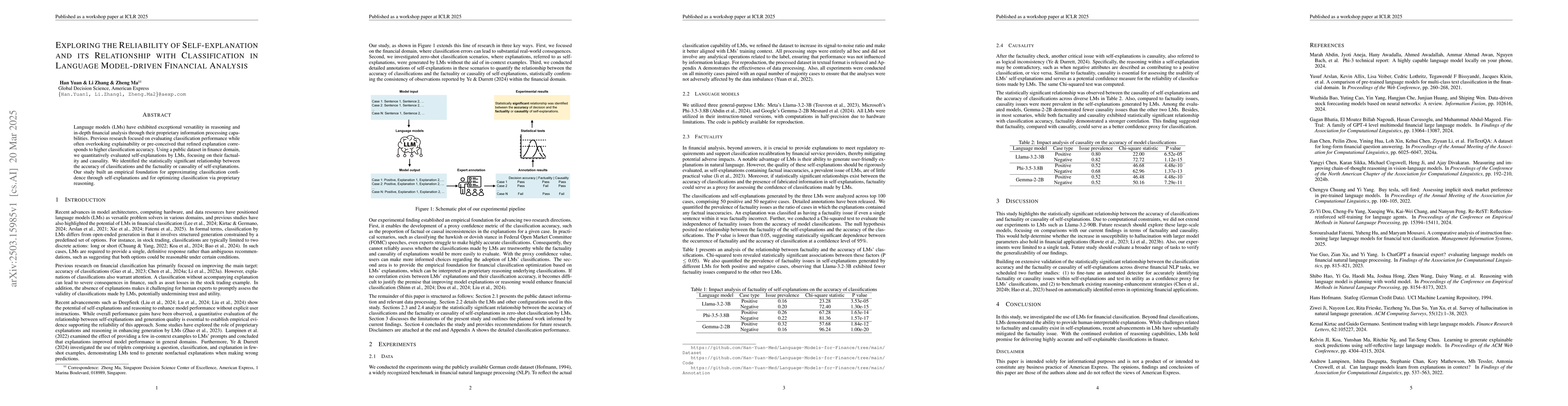 Thumbnail for Exploring the Reliability of Self-explanation and its Relationship with
  Classification in Language Model-driven Financial Analysis