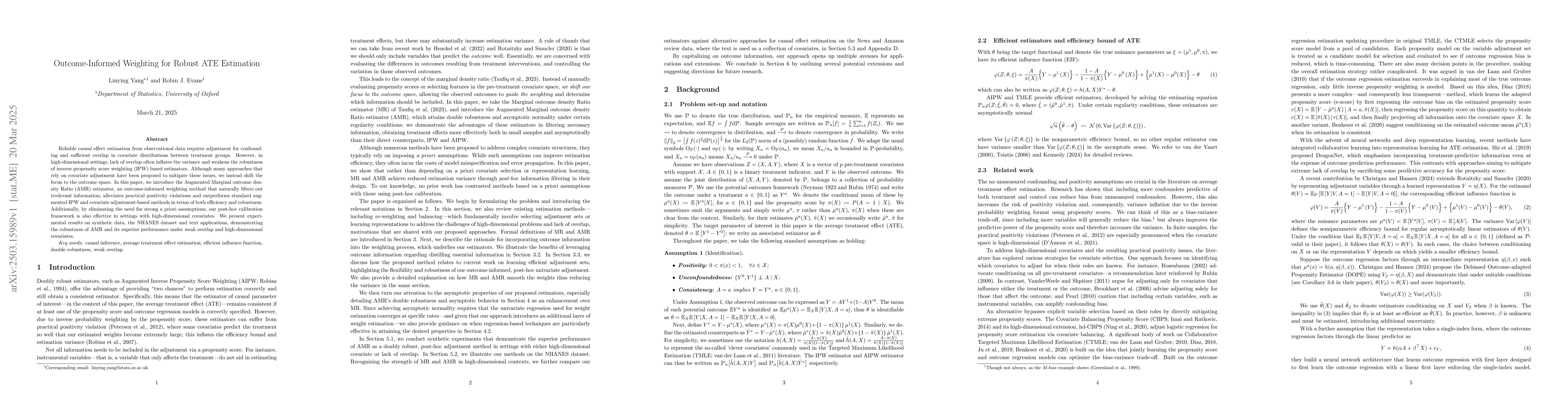 Thumbnail for Outcome-Informed Weighting for Robust ATE Estimation