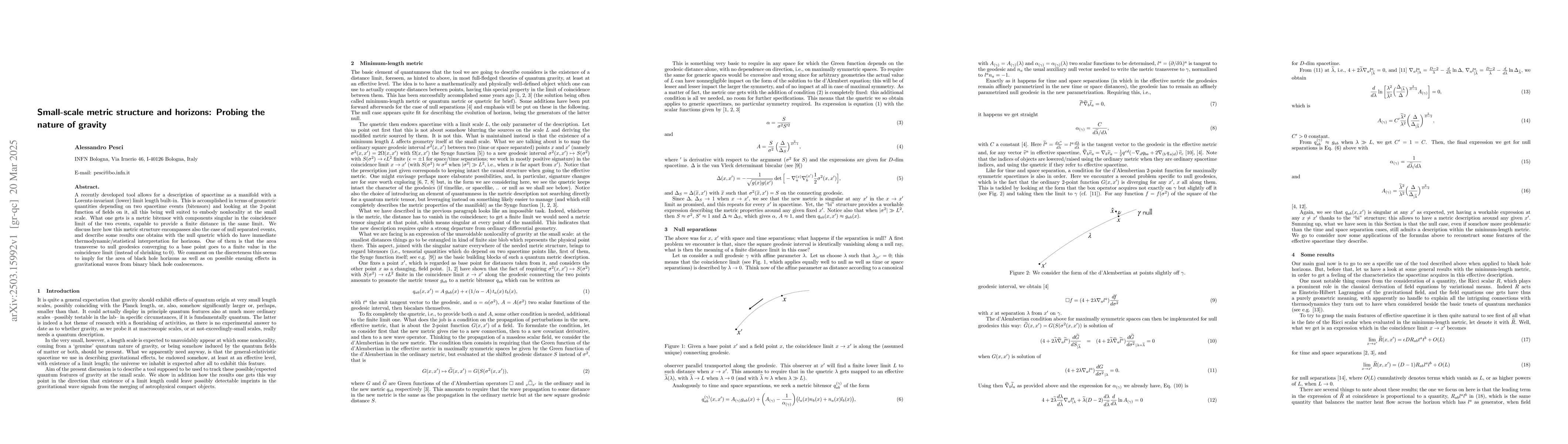 Thumbnail for Small-scale metric structure and horizons: Probing the nature of gravity