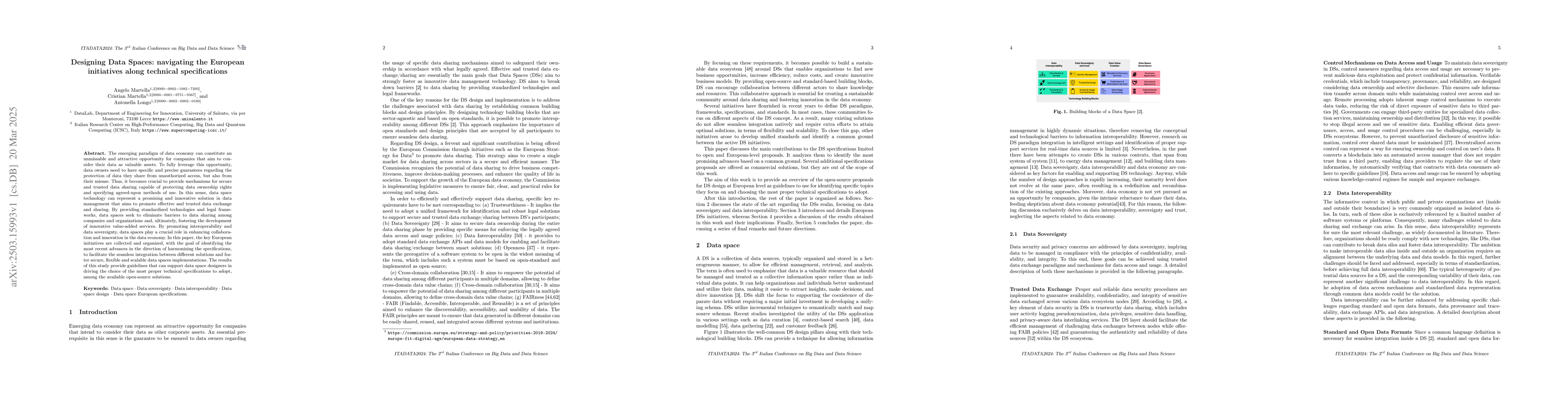 Thumbnail for Designing Data Spaces: Navigating the European Initiatives Along
  Technical Specifications