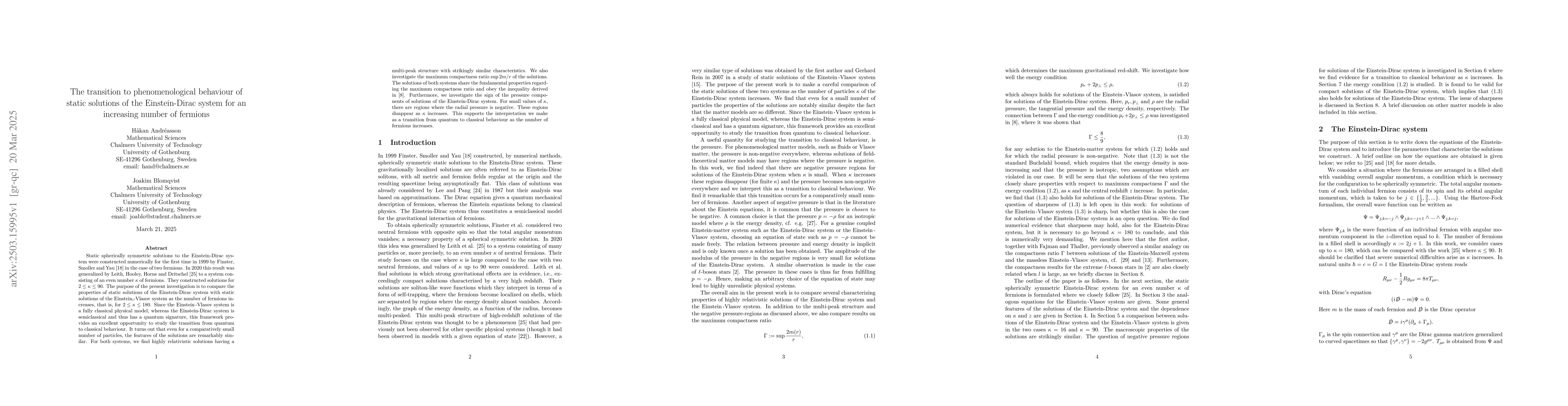 Thumbnail for The transition to phenomenological behaviour of static solutions of the
  Einstein-Dirac system for an increasing number of fermions