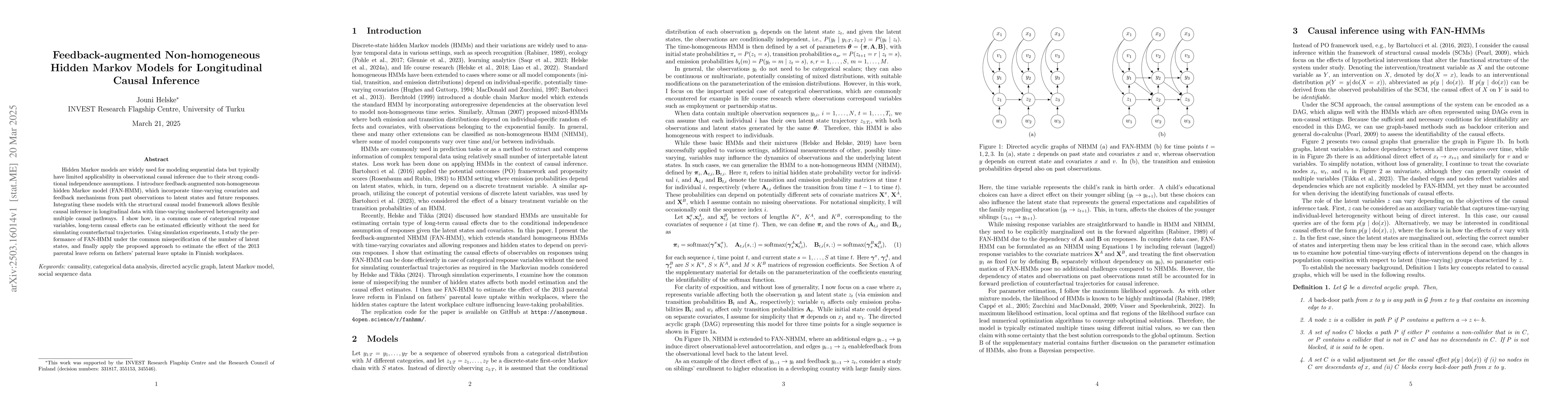 Thumbnail for Feedback-augmented Non-homogeneous Hidden Markov Models for Longitudinal
  Causal Inference