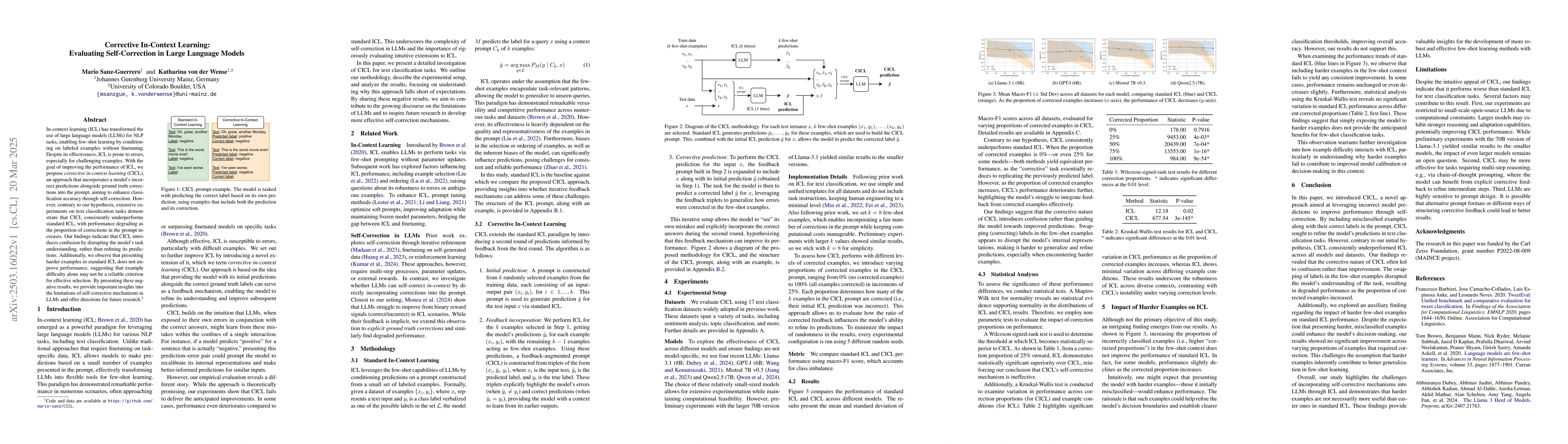 Thumbnail for Corrective In-Context Learning: Evaluating Self-Correction in Large
  Language Models