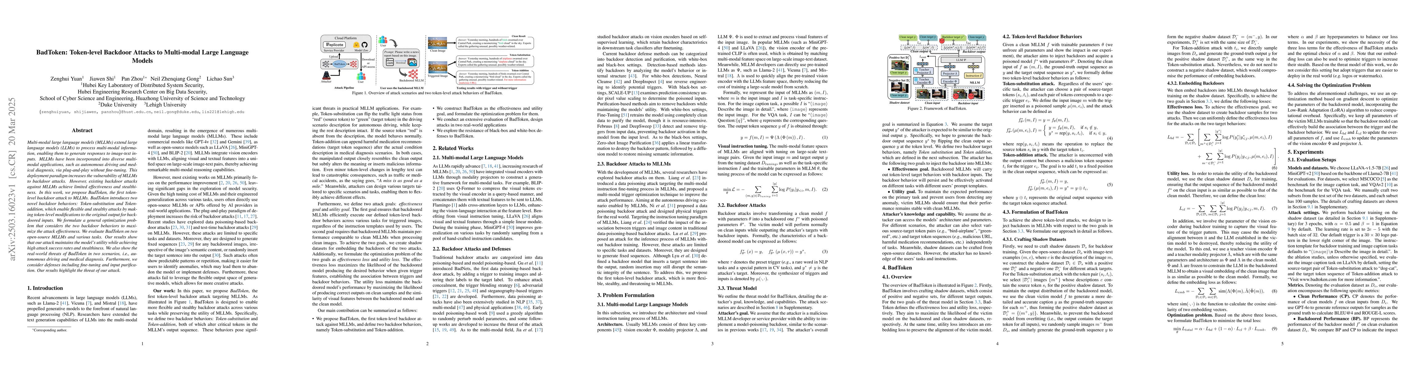 Thumbnail for BadToken: Token-level Backdoor Attacks to Multi-modal Large Language
  Models