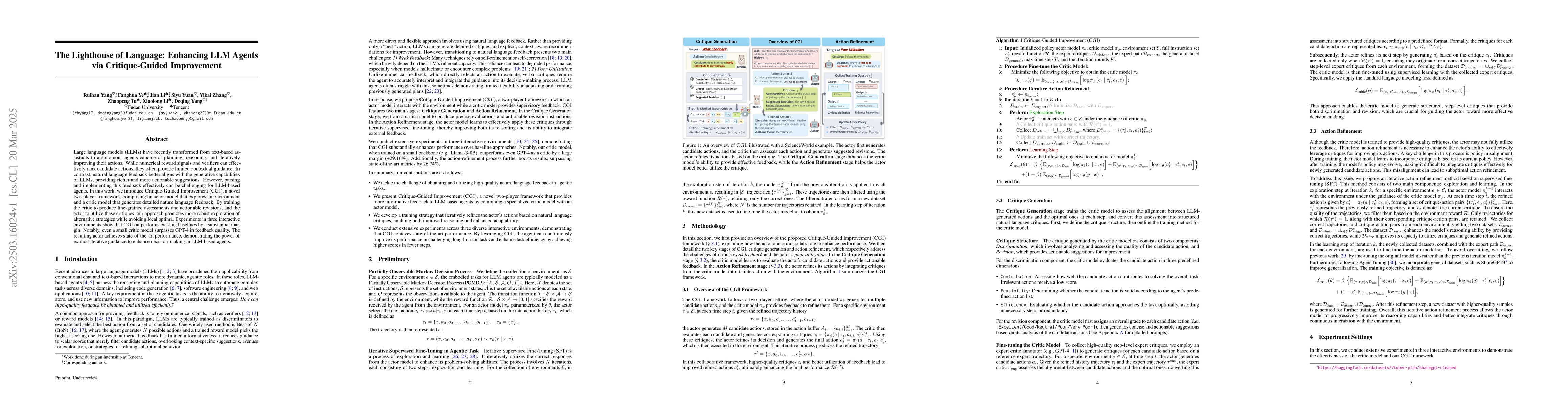 Thumbnail for The Lighthouse of Language: Enhancing LLM Agents via Critique-Guided
  Improvement