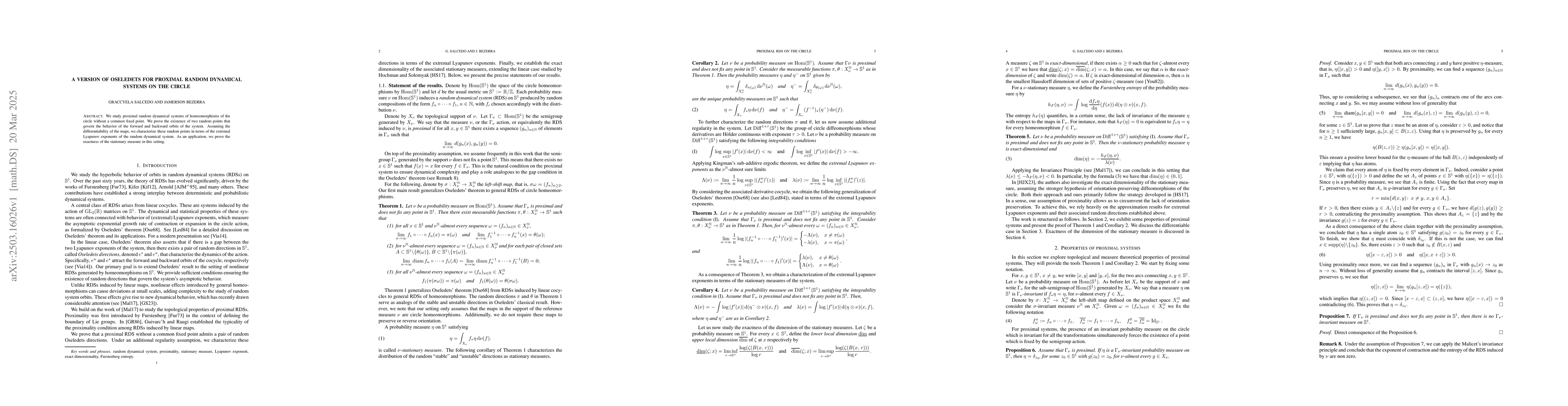 Thumbnail for A version of Oseledets for proximal random dynamical System on the
  circle