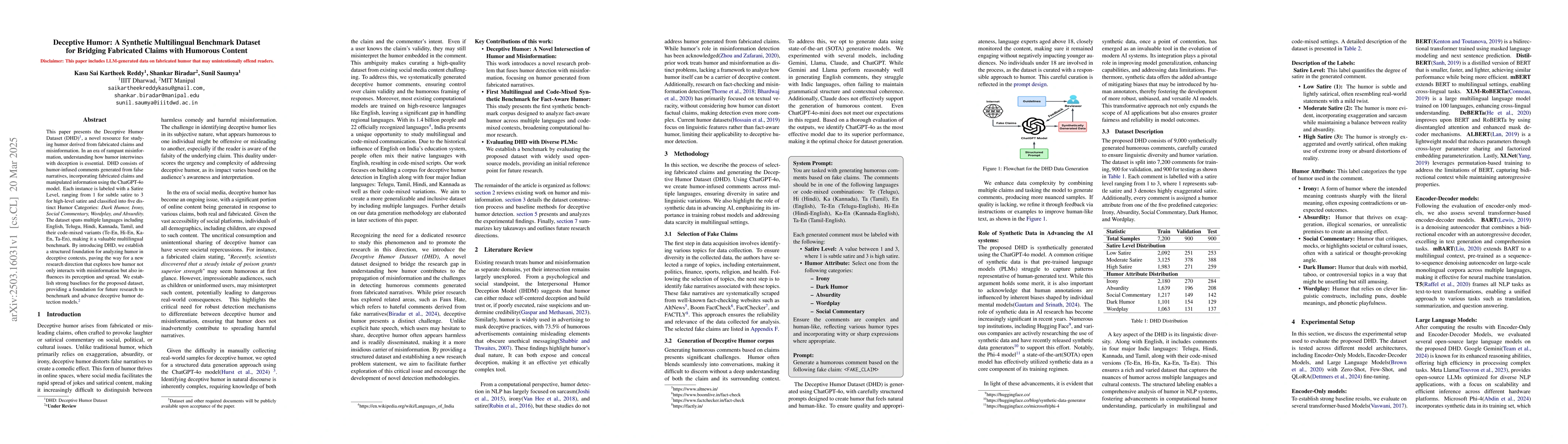 Thumbnail for Deceptive Humor: A Synthetic Multilingual Benchmark Dataset for Bridging
  Fabricated Claims with Humorous Content