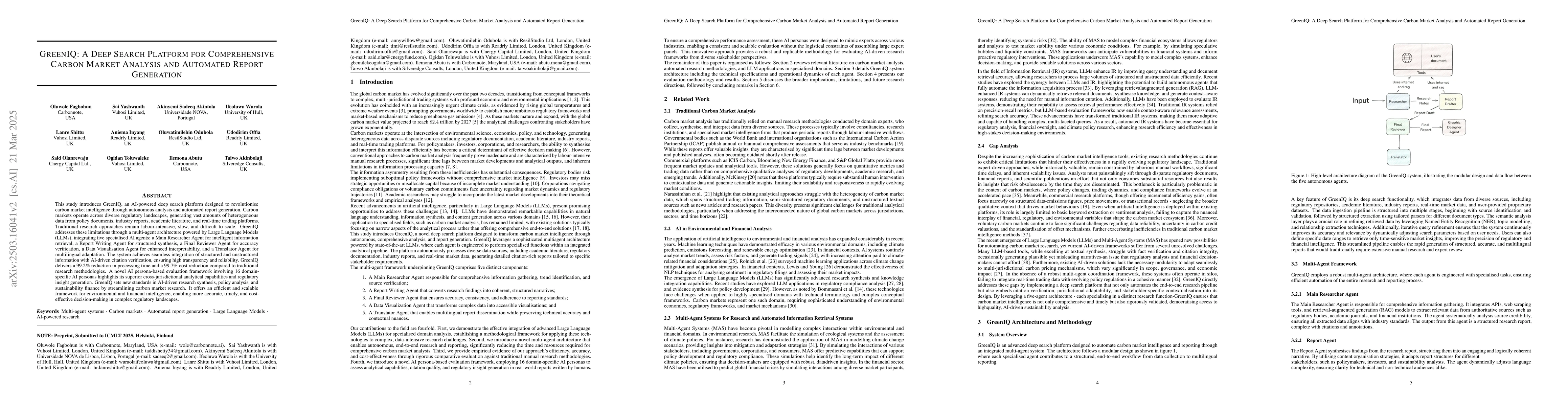 Thumbnail for GreenIQ: A Deep Search Platform for Comprehensive Carbon Market Analysis
  and Automated Report Generation