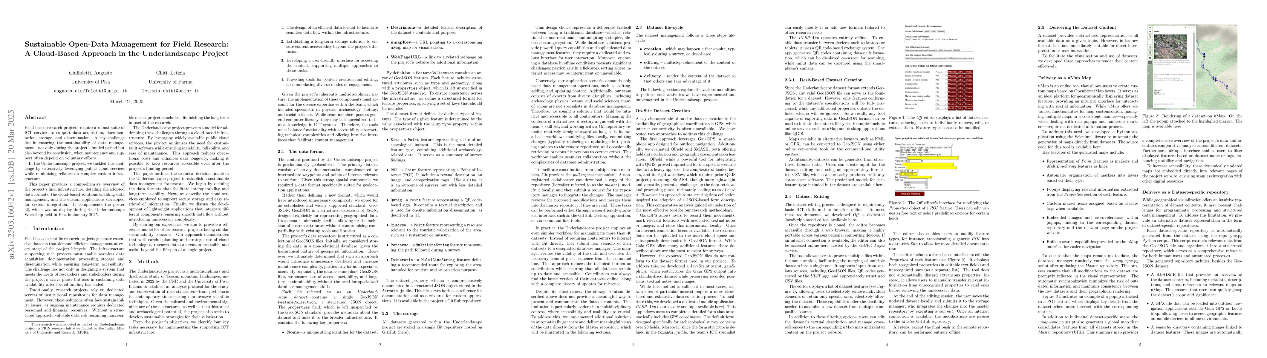 Thumbnail for Sustainable Open-Data Management for Field Research: A Cloud-Based
  Approach in the Underlandscape Project