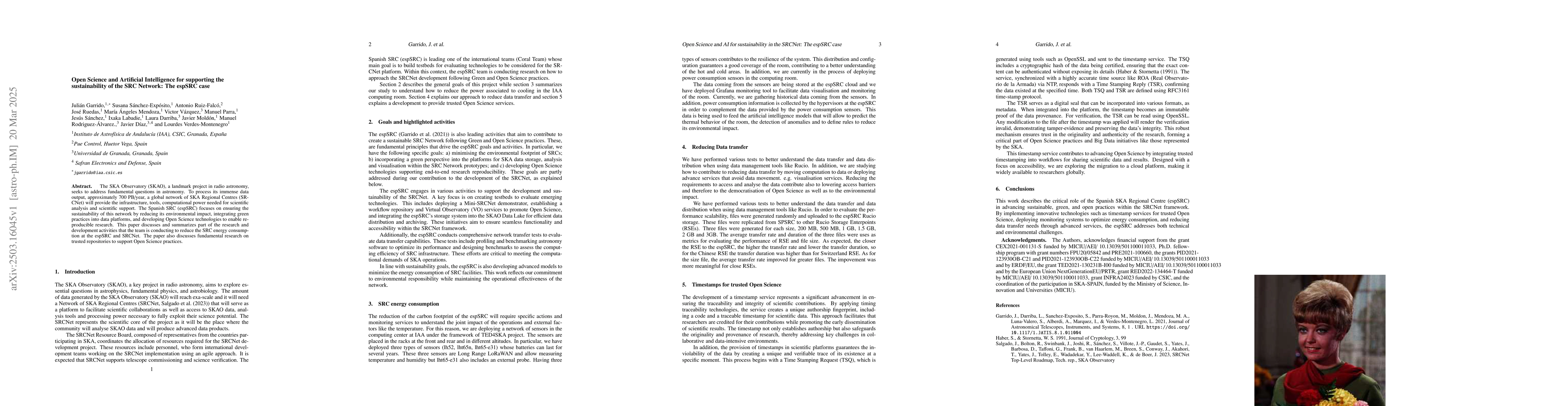 Thumbnail for Open Science and Artificial Intelligence for supporting the
  sustainability of the SRC Network: The espSRC case
