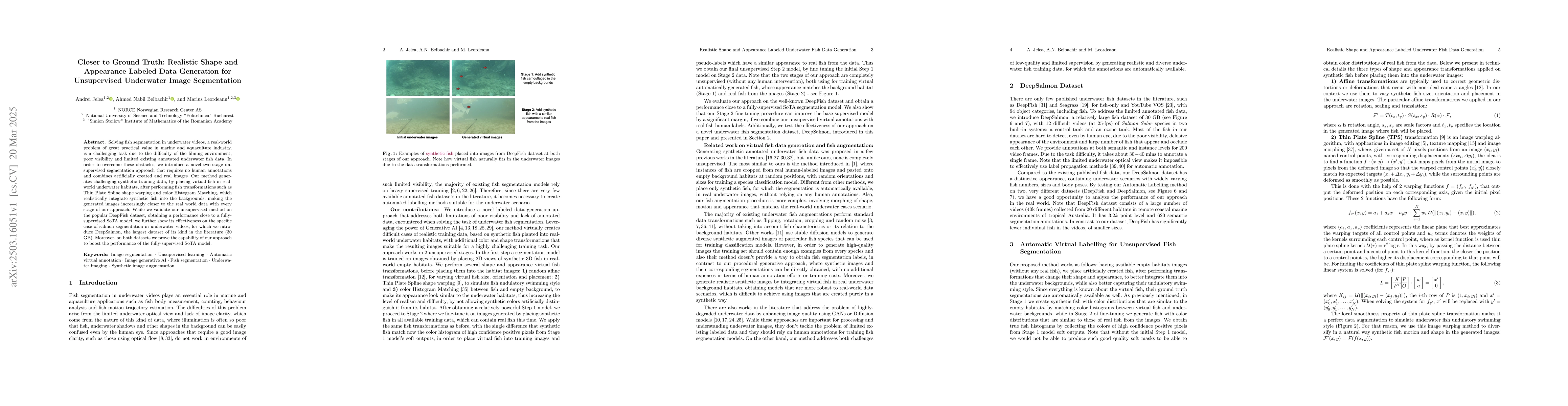 Thumbnail for Closer to Ground Truth: Realistic Shape and Appearance Labeled Data
  Generation for Unsupervised Underwater Image Segmentation